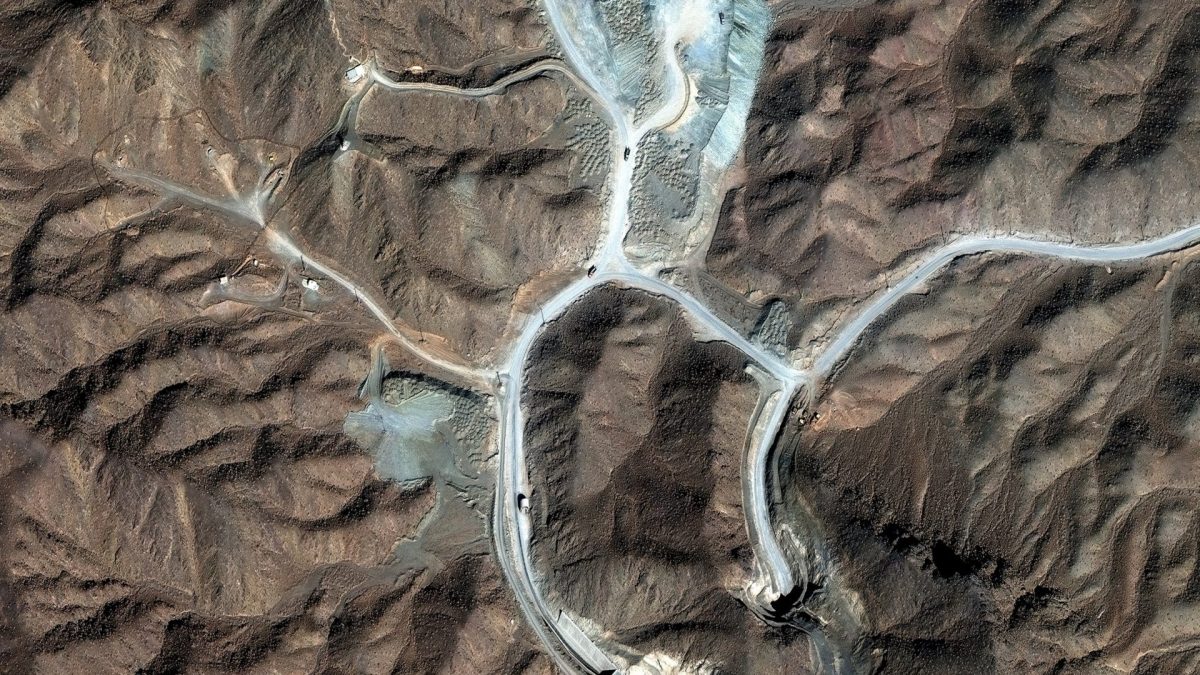 This satellite image taken in November shows tunnel construction at Pickaxe Mountain near the Natanz nuclear facility, where enriched uranium is thought to be stored (Photo: Vantor/Maxar/Digital Globe/Getty)