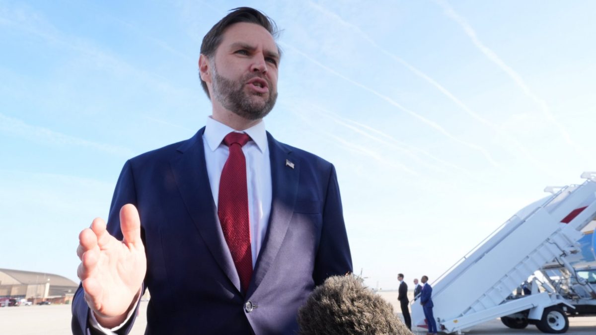Vice President JD Vance speaks to the press before boarding Air Force Two, Friday, April 10, 2026, at Joint Base Andrews, Md., for expected departure to Pakistan, for talks on Iran. (AP Photo/Jacquelyn Martin, pool)