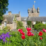 Cawdor Castle near Nairn, Highlands, Scotland. June 22nd, 2021. One of Scotland's most ancient at best known Castles. Photograph taken from the famous flower garden. Beautiful colours at all times of year. Ancestral home of Campbells of Cawdor. 14th Century. Associated with Macbeth in Shakeapeare's play.