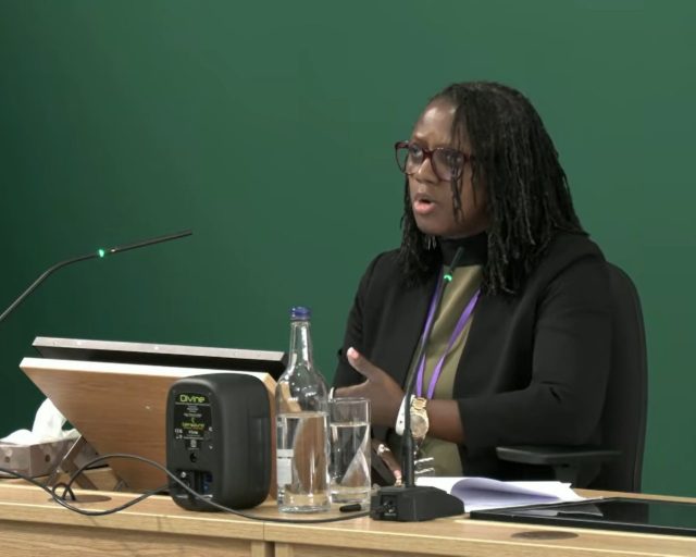 Screengrab taken from The Nottingham Inquiry of Valdo Calocane's mother Celeste giving evidence to the inquiry at Mary Ward House in London, into the Nottingham attacks. Calocane, who had been diagnosed with paranoid schizophrenia, killed University of Nottingham students Barnaby Webber and Grace O'Malley-Kumar, both 19, and caretaker Ian Coates, 65, and attempted to kill three more people in Nottingham in June 2023. Issue date: Thursday May 14, 2026. PA Photo. Photo credit should read: The Nottingham Inquiry/PA Wire NOTE TO EDITORS: This handout photo may only be used for editorial reporting purposes for the contemporaneous illustration of events, things or the people in the image or facts mentioned in the caption. Reuse of the picture may require further permission from the copyright holder.