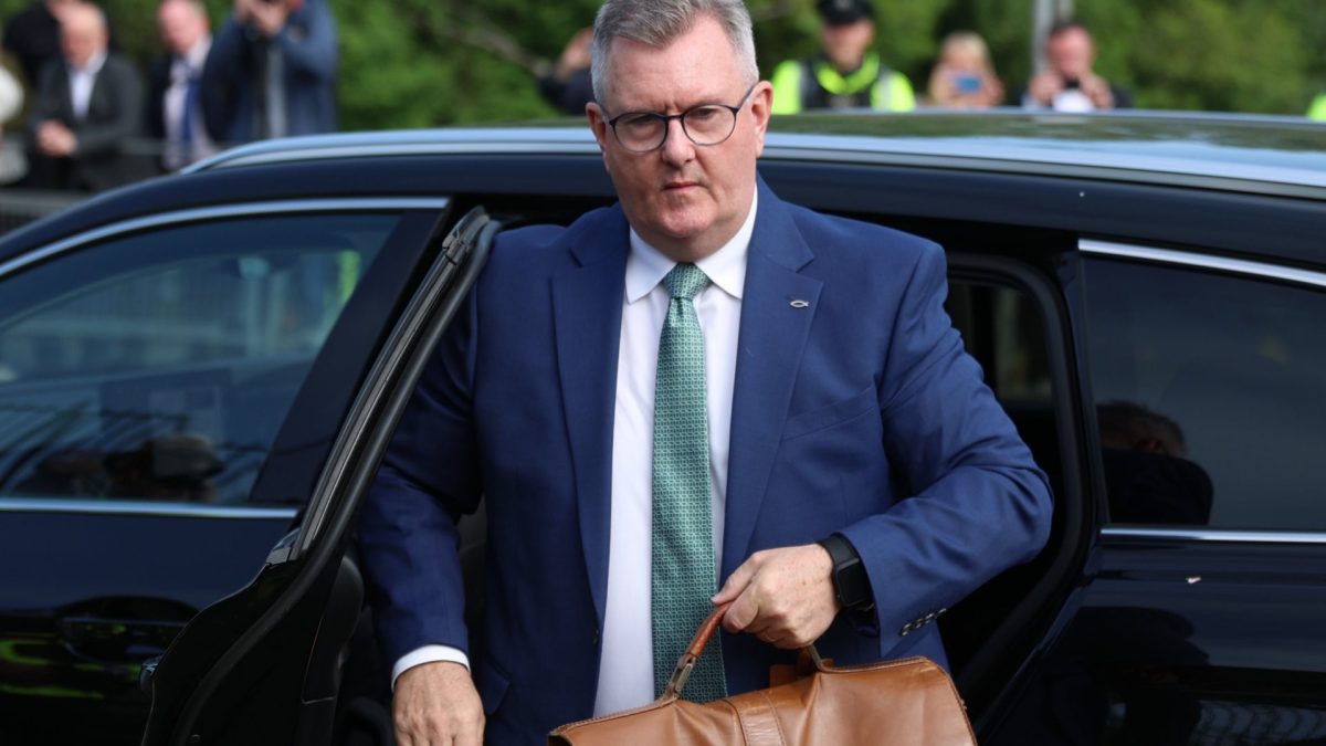 Sir Jeffrey Donaldson arrives at Newry Crown Court, where he and his wife Lady Eleanor Donaldson are accused of historical sexual offences. Picture date: Tuesday May 26, 2026. PA Photo. Photo credit should read: Liam McBurney/PA Wire