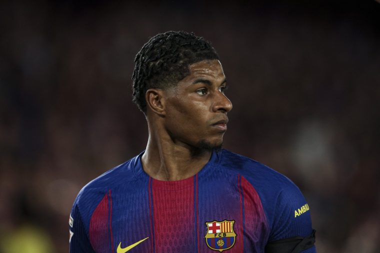 Marcus Rashford of FC Barcelona during the La Liga EA Sports 2025/26 ''El Clasico'' match between FC Barcelona and Real Madrid at Spotify Camp Nou Stadium in Barcelona, Spain, on May 2026. (Photo by Gongora/NurPhoto via Getty Images)
