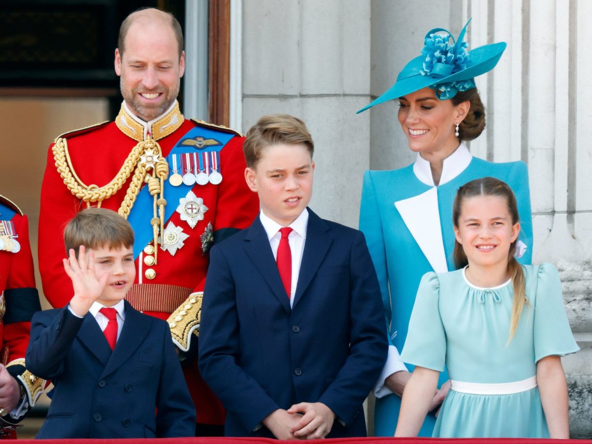 LONDON, UNITED KINGDOM - JUNE 14: (EMBARGOED FOR PUBLICATION IN UK NEWSPAPERS UNTIL 24 HOURS AFTER CREATE DATE AND TIME) Prince William, Prince of Wales (Colonel of the Welsh Guards), Prince Louis of Wales, Prince George of Wales, Catherine, Princess of Wales and Princess Charlotte of Wales watch an RAF flypast from the balcony of Buckingham Palace after attending Trooping The Colour 2025 on June 14, 2025 in London, England. Trooping the Colour, also known as The King's Birthday Parade, is a military ceremony to mark the official birthday of the British Sovereign. The ceremony, which takes place at Horse Guards Parade followed by a flypast over Buckingham Palace, was first performed in the mid-17th century during the reign of King Charles II. The parade features all seven regiments of the Household Division with Number 7 Company Coldstream Guards being the regiment this year having their Colour Trooped. (Photo by Max Mumby/Indigo/Getty Images)