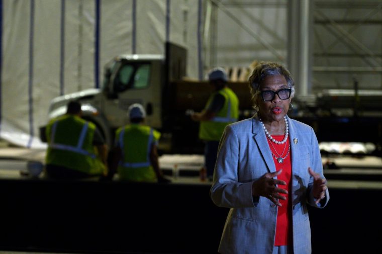 Rep. Joyce Beatty, D-Ohio, speaks with a reporter outside the John F. Kennedy Center for the Performing Arts in Washington, Saturday, June 13, 2026. (AP Photo/Cliff Owen)