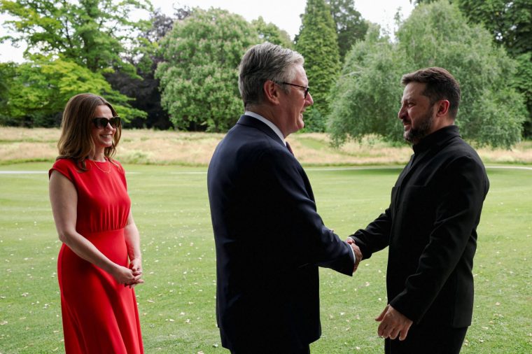 Prime Minister Sir Keir Starmer and Victoria Starmer meet Ukrainian President Volodymyr Zelensky during the G7 summit in Evian, France. Picture date: Tuesday June 16, 2026. PA Photo. Photo credit should read: Isabel Infantes/PA Wire