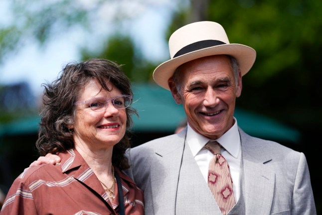 Mark Rylance with Lisa Barnard on day one of the 2026 Wimbledon Championships at the All England Lawn Tennis and Croquet Club, London. Picture date: Monday June 29, 2026. PA Photo. Photo credit should read: Andrew Matthews/PA Wire. RESTRICTIONS: Editorial use only. No commercial use without prior written consent of the AELTC. Still image use only - no moving images to emulate broadcast. No superimposing or removal of sponsor/ad logos.