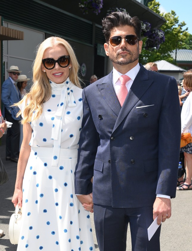 LONDON, ENGLAND - JUNE 29: Katherine Jenkins and Andrew Levitas attend day one of the 2026 Wimbledon Tennis Championships at the All England Lawn Tennis and Croquet Club on June 29, 2026 in London, England. (Photo by Karwai Tang/WireImage)