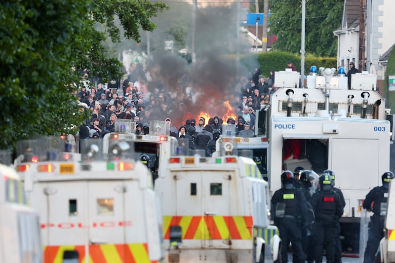 Police come under attack and deploy several water canons in the Sandy Knowles area of Newtownabbey. PICTURE: MAL MCCANN