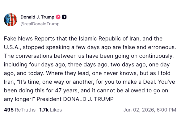 Trump says reports of halted US-Iran peace talks are 'false and erroneous'