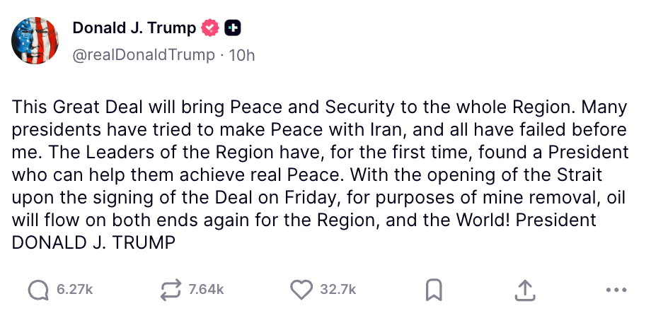 Trump announced on Sunday a peace deal to end the war with Iran