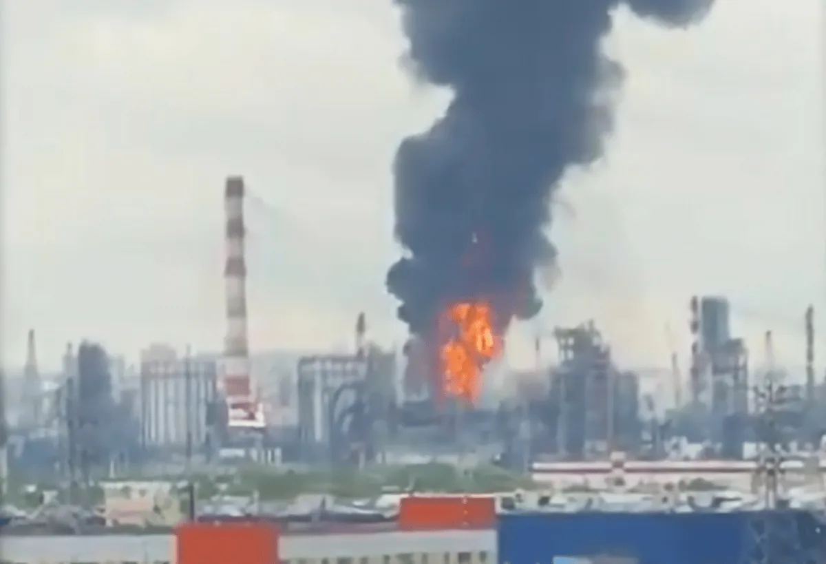 A screengrab from a video posted by Ukrainian President Volodymyr Zelensky on June 16, 2026 shortly after Ukraine attacked an oil refinery near Moscow with long-range drones.