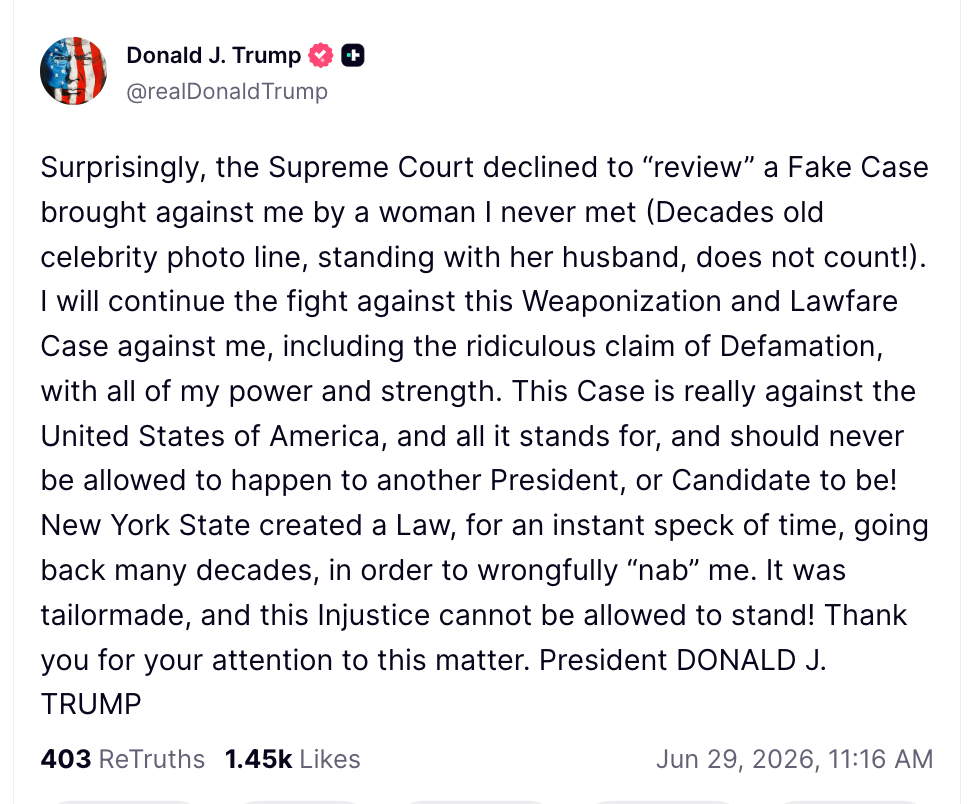 Trump has taken his fight against E. Jean Carroll and the court’s verdict to social media