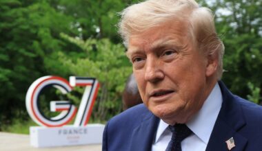 U.S. President Donald Trump arrives to attend a musical interlude before a gala dinner as part of the G7 summit, in Evian-les-Bains, France, Tuesday June 16, 2026. (Ludovic MARIN/Pool Photo via AP)