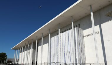 PHOTOS: What’s under the tarp? Kennedy Center facade covered after Trump’s name removed