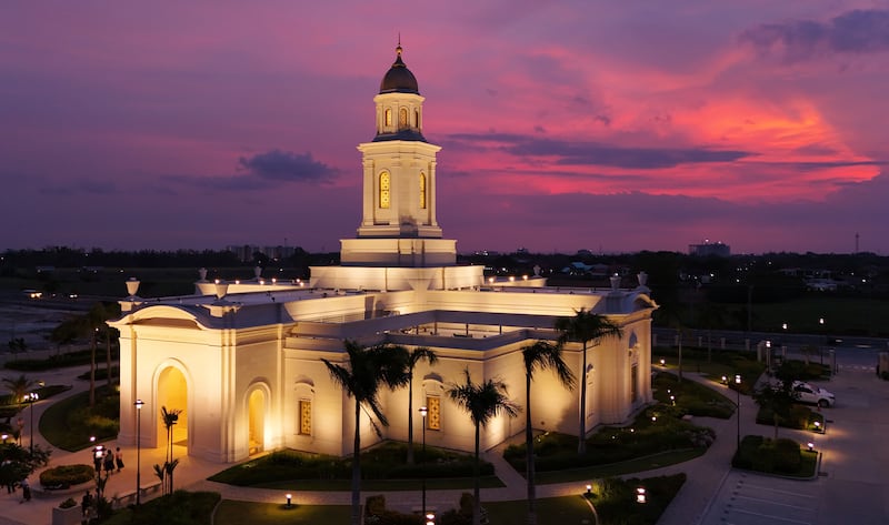 The Bacolod Philippines Temple is shown at sunset in Bacolod City, Philippines, on Friday, May 29, 2026.