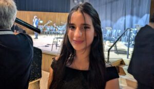 17-year-old Shoval Hayak joined the youth orchestra after her family was displaced from Israel’s north to Tel Aviv.