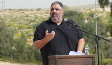 KKL Chairman Eyal Ostrinsky speaks at the dedication of the renewed Sayeret Shaked Park in the southern city of Ofakim, February 2, 2026. (Michael Houri, KKL-JNF Photo Archive)