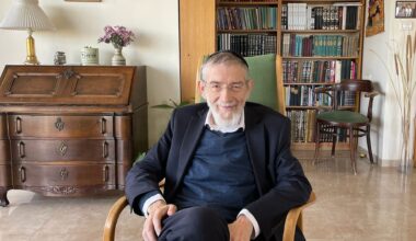 Rabbi Michael Melchior in his apartment in Jerusalem on May 14, 2026. (Rossella Tercatin/Times of Israel)