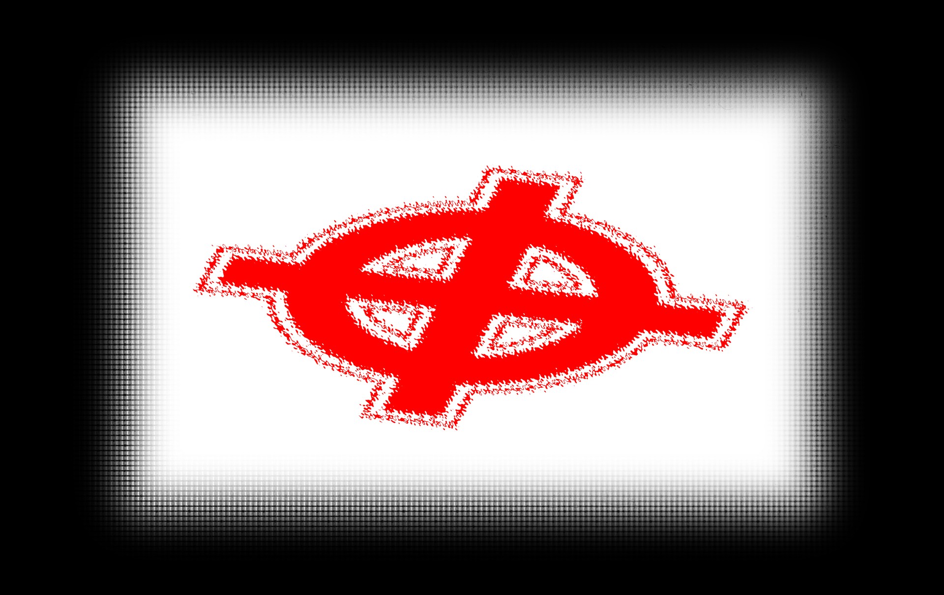 A red fish with white diamond-shaped markings on its body is displayed against a white background with a pixelated black border.