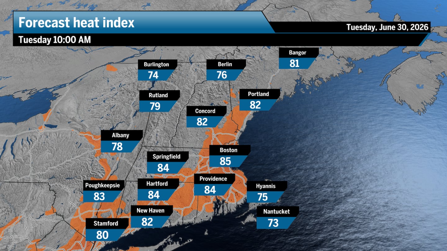 The forecast heat index for Tuesday morning.