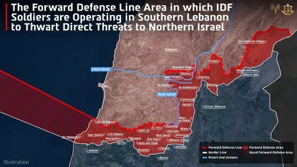 A map published in April by the Israeli military indicates the security zone in which IDF soldiers were operating in southern Lebanon. Credit: IDF Spokesperson's Unit A map published in April by the Israeli military indicates the security zone in which IDF soldiers were operating in southern Lebanon.