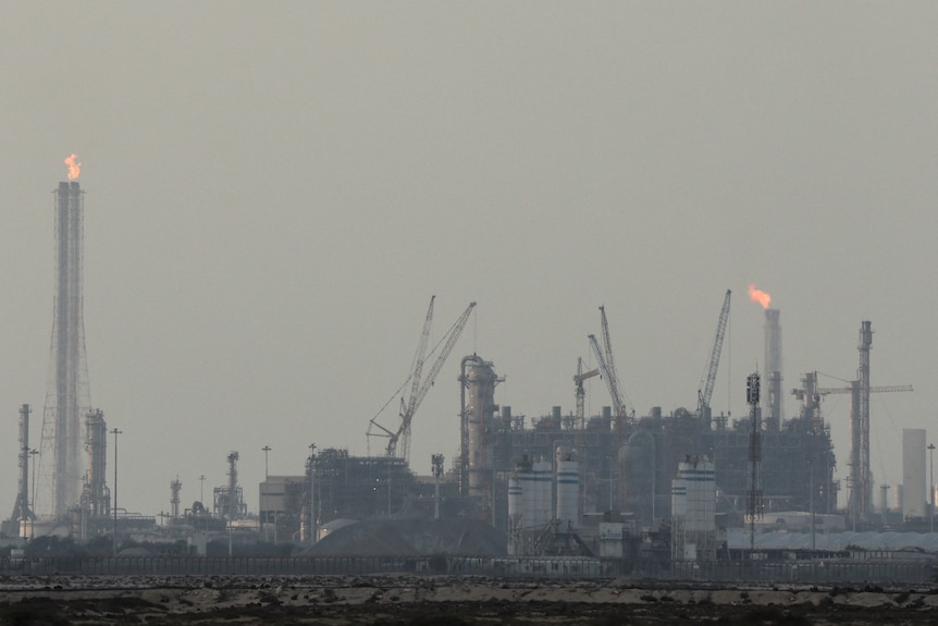 A hazy view of gas facilities in Qatar.
