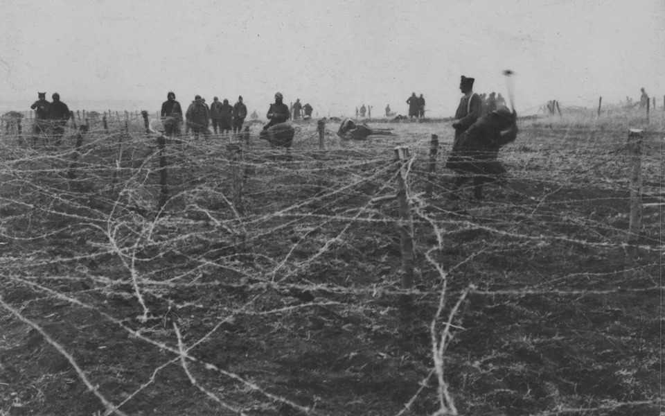 Barbed wire defences along the Western Front during the First World Wa