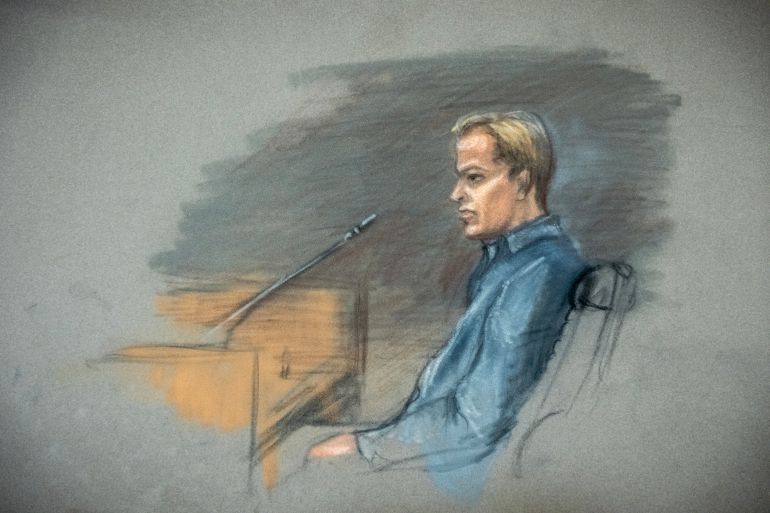 (FILES) A court sketch depicts Marius Borg Hoiby, son of Norwegian Crown Princess during the third day of a trial in Oslo at the District Court on February 5, 2026.