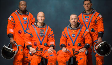 The Artemis III crew poses for an official portrait (from left: Andre Douglas, Luca Parmitano, Randy Bresnik, Frank Rubio).