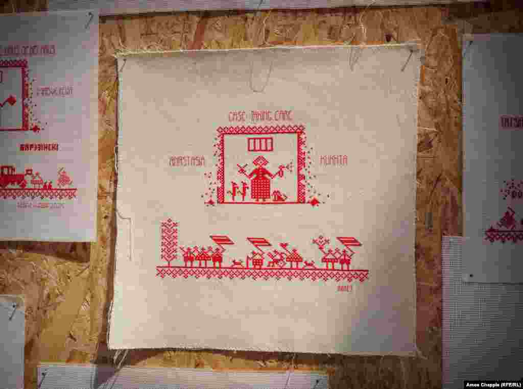 Each artwork highlights an individual prisoner.<br><br>This cross-stitch illustrates the case of Minsk woman Anastasia Kukhta who ran a hairdressing business until her arrest and imprisonment in 2022 after taking part in anti-government protests. She is serving a five-year sentence for charges that include association with an "extremist formation."