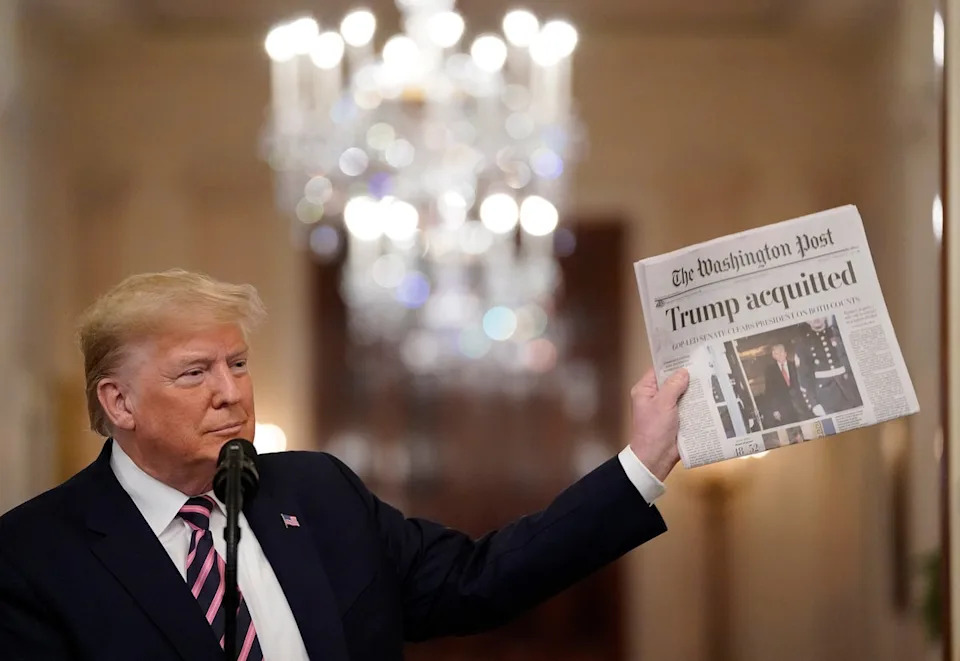 President Donald Trump is reportedly pushing his allies to have his two impeachments “expunged from the record” — an idea labeled “absurd” by critics because there is no such procedure in the Constitution to do so. Trump was acquitted by the Senate for both impeachments (Getty Images)