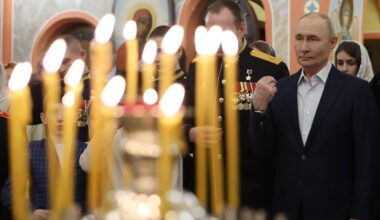 Russian president Vladimir Putin at a Russian Orthodox Christmas service at the Church of the Great Martyr St George the Victorious in Moscow on 7 January <a target="_blank">(Photo: Kremlin)</a>