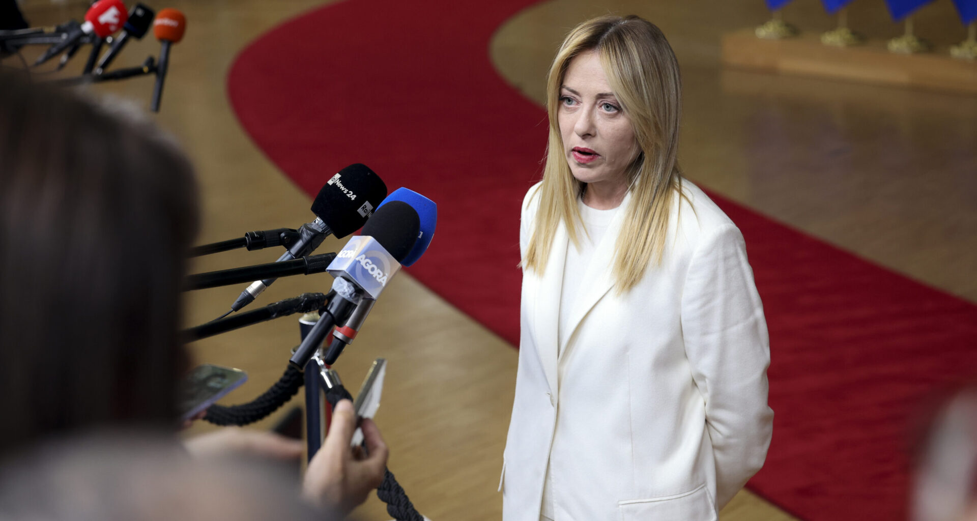 Italian prime minister Giorgia Meloni at an EU summit in Brussels in March