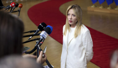 Italian prime minister Giorgia Meloni at an EU summit in Brussels in March