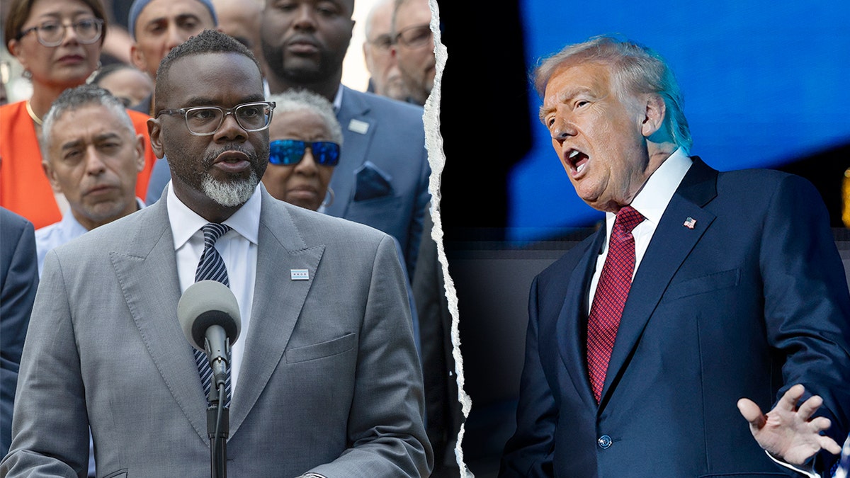 Chicago Mayor Brandon Johnson and President Donald Trump standing together