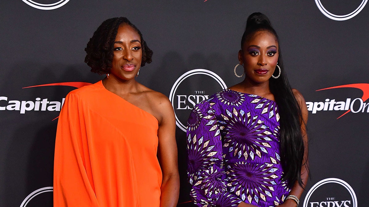 Nneka Ogwumike and Chiney Ogwumike walking on the red carpet at the Dolby Theater in Los Angeles