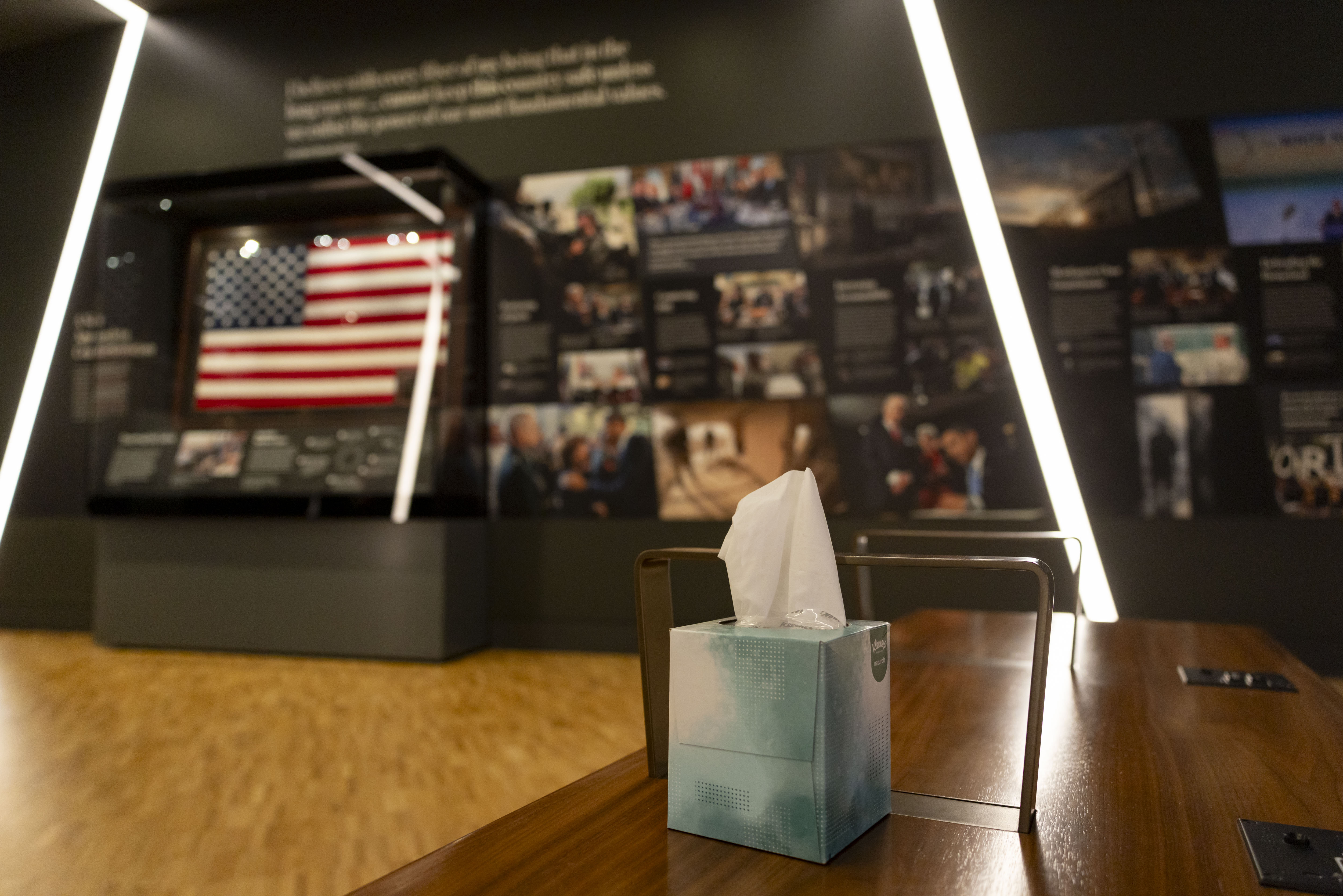 Tissues are available in an exhibit gallery at the Obama...
