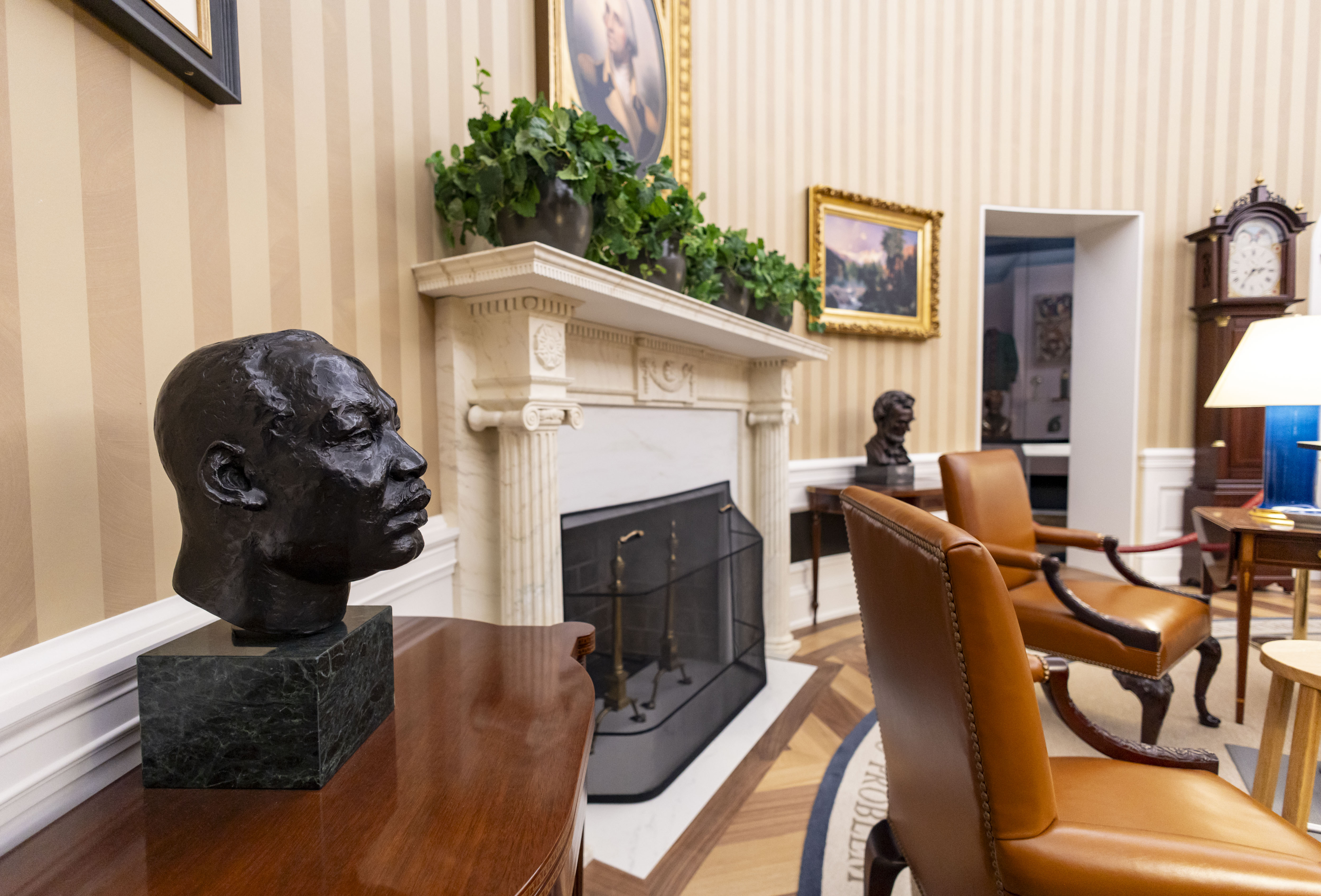 A bust of the Rev. Martin Luther King Jr. displayed...