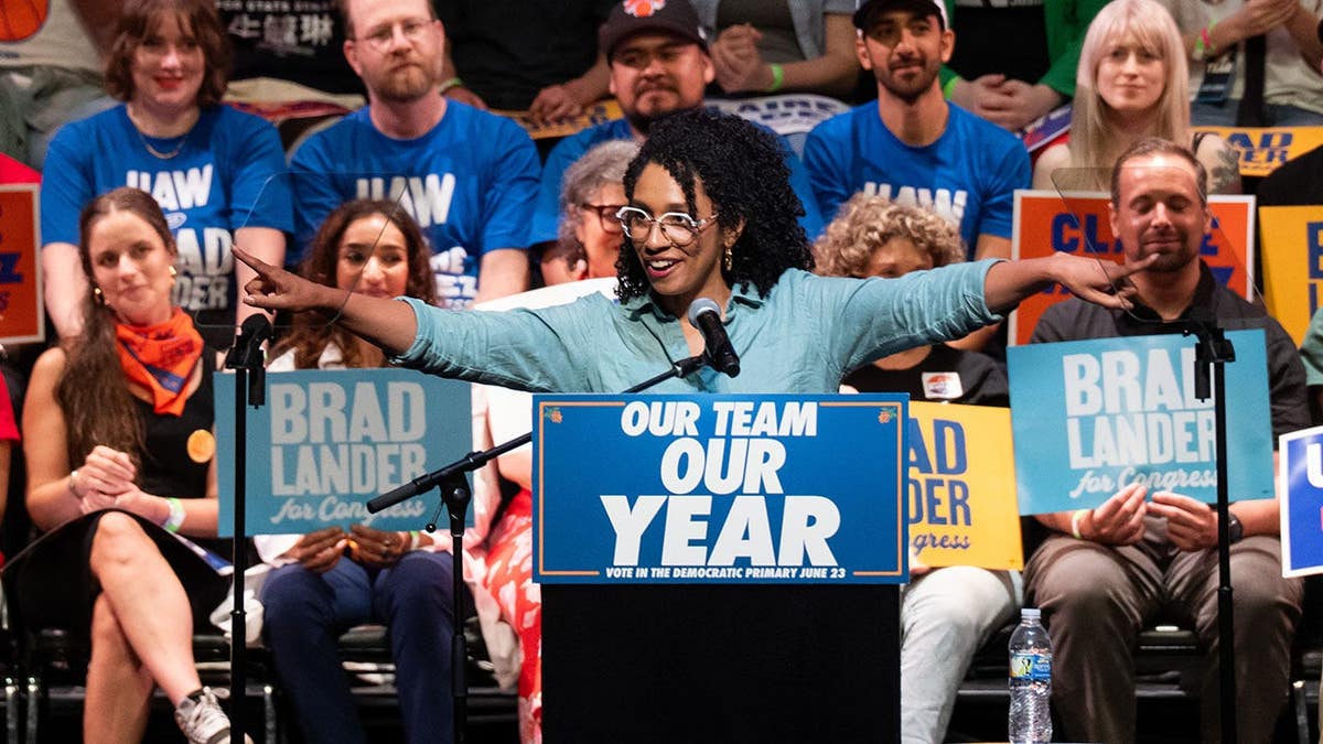 Darializa Avila Chevalier speaking at a Get Out The Vote rally at Kings Theater in Brooklyn, New York.