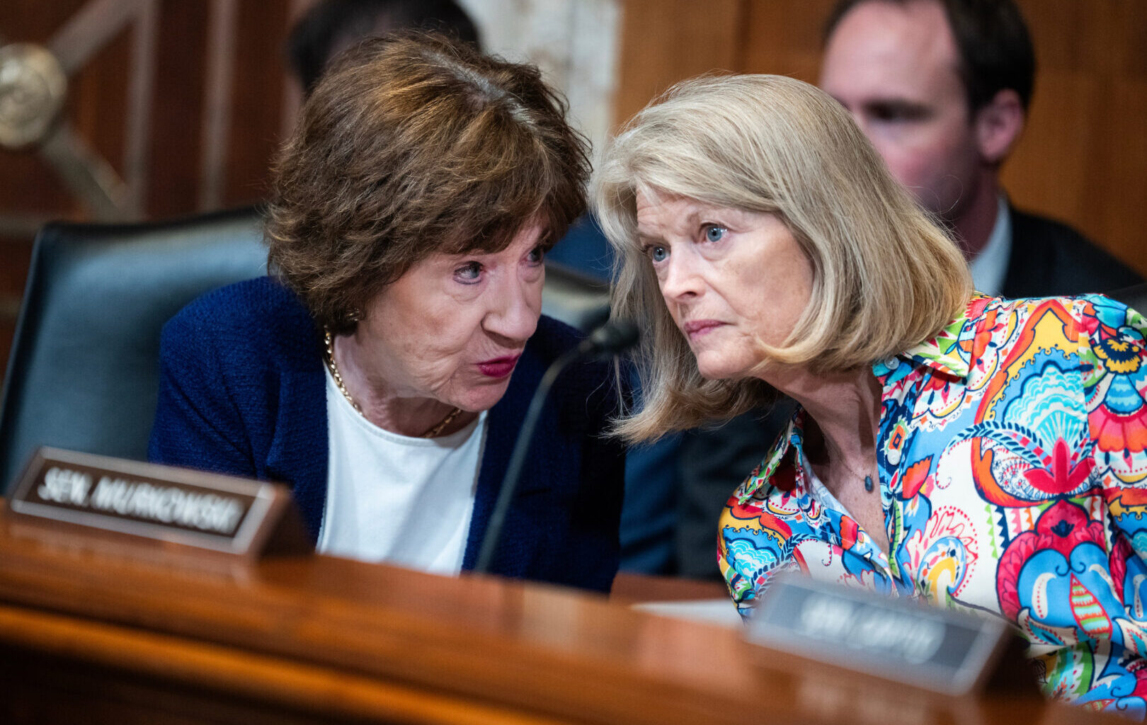 Sens. Susan Collins, R-Maine, left, and Lisa Murkowski, R-Alaska, seen at a Senate Appropriations subcommittee hearing  on June 2, were among four Republicans who backed the measure. (Tom Williams/CQ Roll Call)