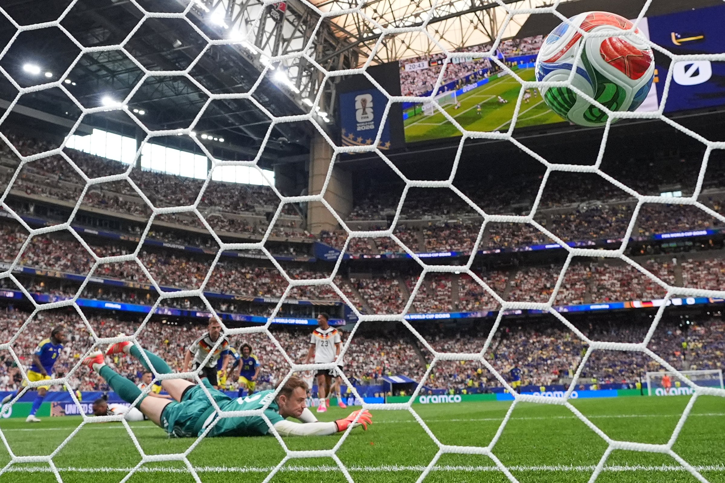 Manuel Neuer is beaten in the Germany goal