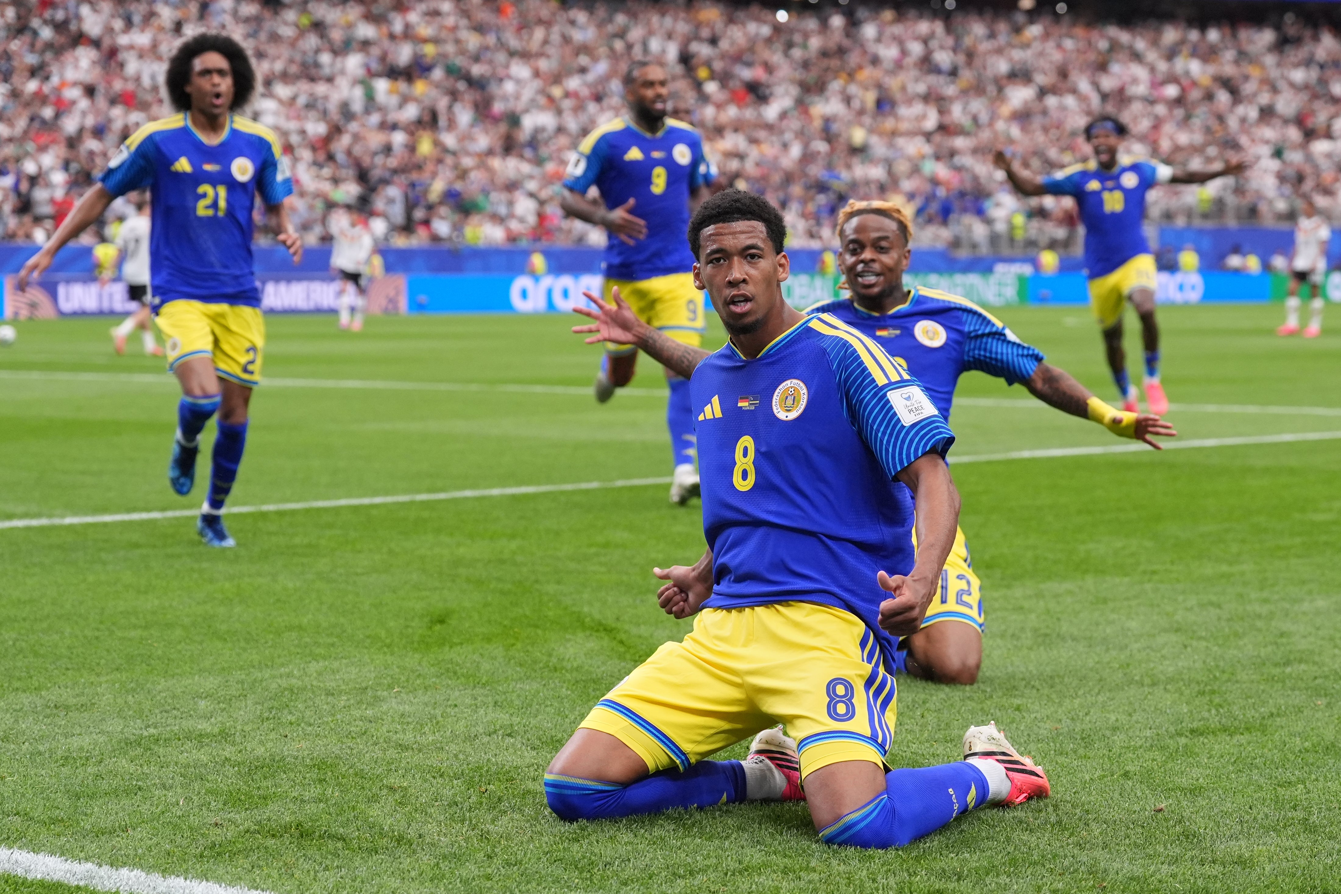 Curacao players celebrate their equaliser