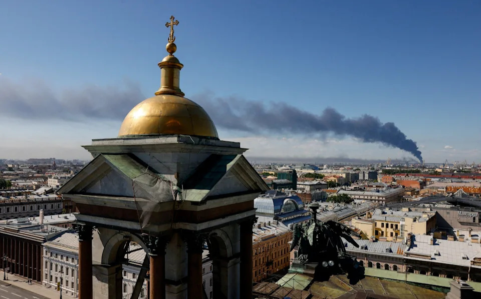 Heavy smoke billows after Ukrainian drones hit infrastructure in St Petersburg, Russia