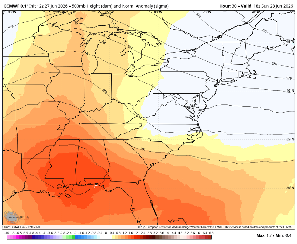 June 27 weather jet stream forecast heat dome