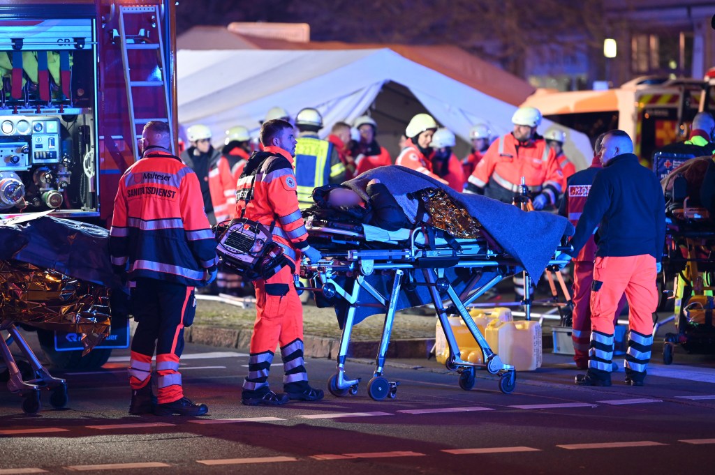 First responders work the scene after an attack at a Christmas market in Magdeburg, Germany, on Dec. 20, 2024.