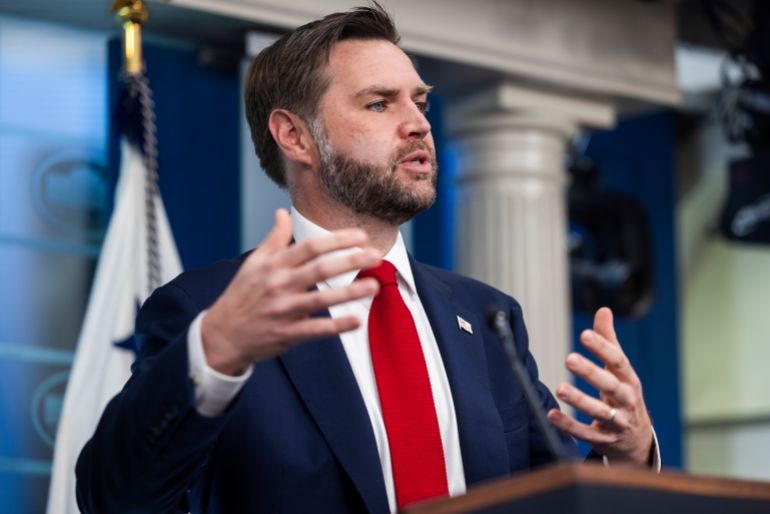 epa13047048 US Vice President JD Vance speaks to the media about the Iran-US memorandum of understanding in the White House Briefing Room in Washington, DC, USA, 18 June 2026. The Trump administration is facing criticism for the deal, which opponents say is in Tehran's favor. EPA/JIM LO SCALZO