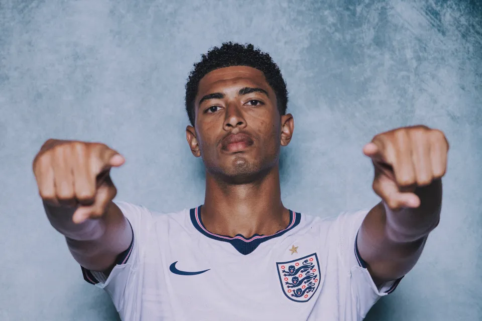 A portrait of England player Jude Bellingham