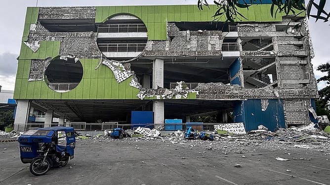 This photo shows a damaged building after an 7.8 magnitude earthquake in General Santos City on June 8, 2026.