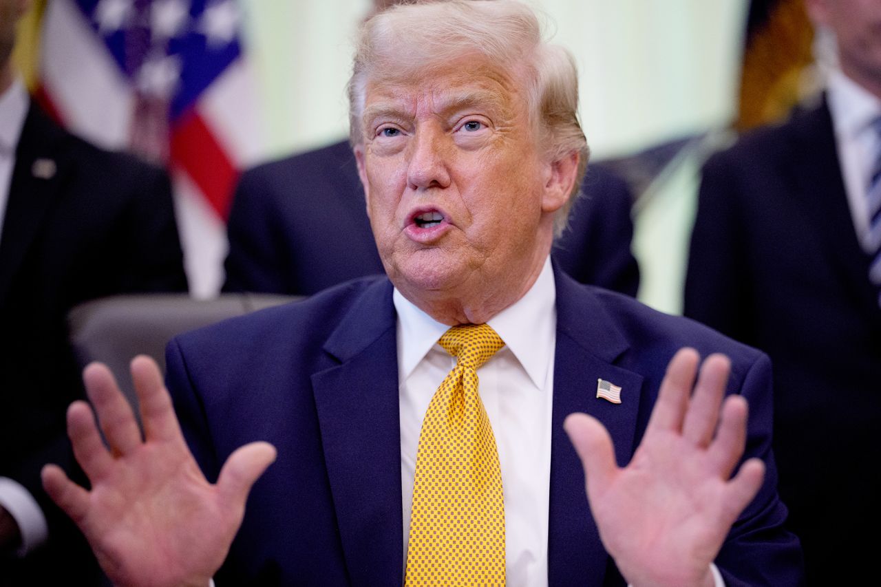 US President Donald Trump speaks in the Oval Office of the White House on Monday.