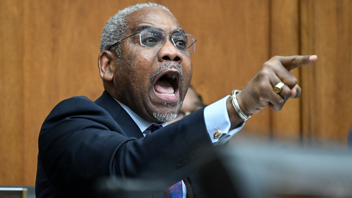 Rep. Gregory Meeks speaking and gesturing at a House Financial Services Committee hearing in Washington, D.C.